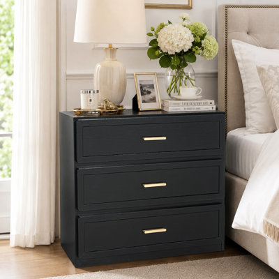 Set of 2 Oversized 3-Drawer Nightstands, Wood Bedroom Storage Dresser Cabinets, Large Bedside Night Stands with Gold Aluminum Pull Handles