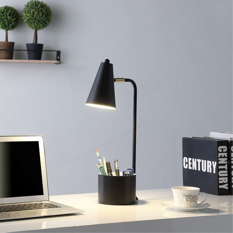 Lampe de bureau 19,5 po en métal noir avec organisateur