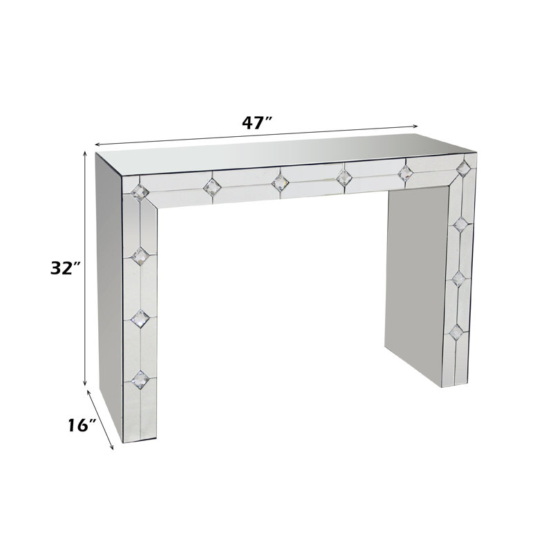 Console en miroir argent Hessa avec incrustation de faux strass