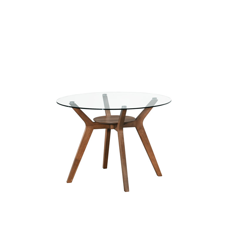 Lyan Round Glass Table, Walnut, 29.92"