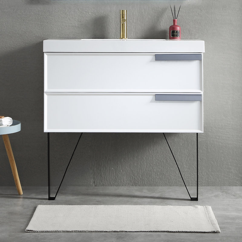 Ensemble de meuble-lavabo de salle de bain simple 36 po Tyonna, Blanc mat, Pas de miroir