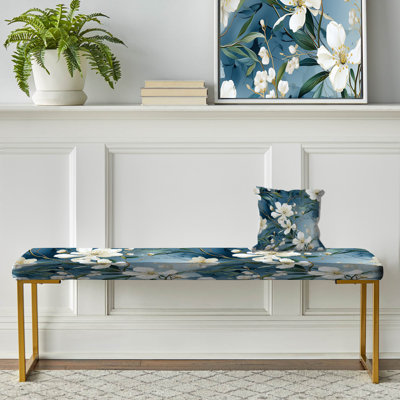 Banc floral rembourré or