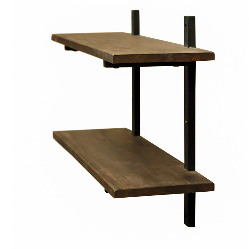 Rundell 36" Wide Rustic Industrial Solid Wood and Metal Frame Wall Mounted Tiered Shelf With Storage