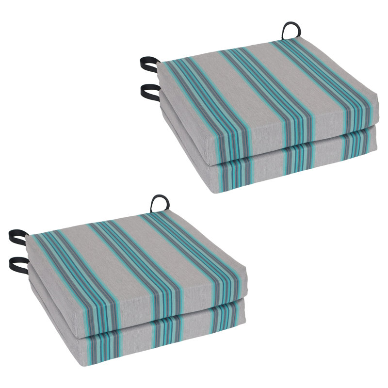 Outdoor 3'' Seat Cushion, Gray/Blue Striped