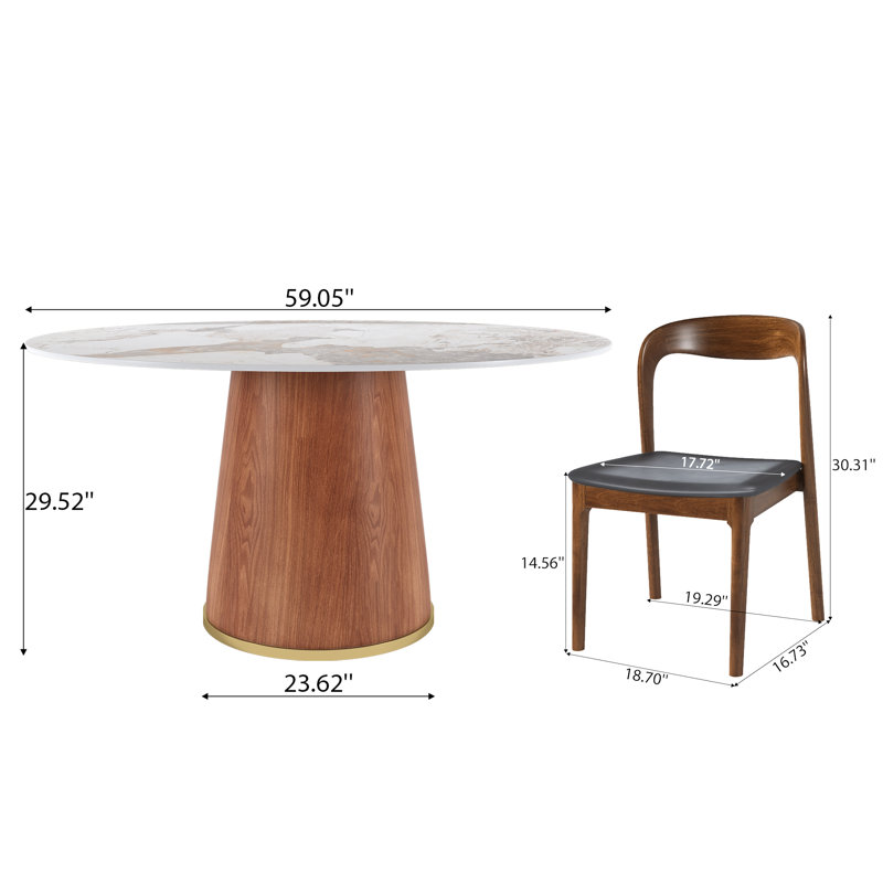 Ensemble de salle à manger 7 pièces avec base en bois massif et table en bois fritté 6 chaises en polyuréthane pour maisons modernes