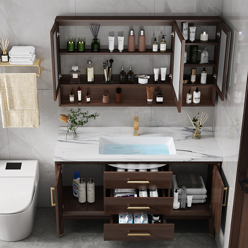Armoire de salle de bain moderne et simple haut de gamme, Walnut