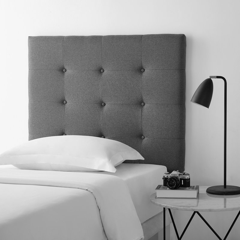 Villa Classic - Tufted College Dorm Headboard With Legs, Pewter, Polyester/Polyester Blend