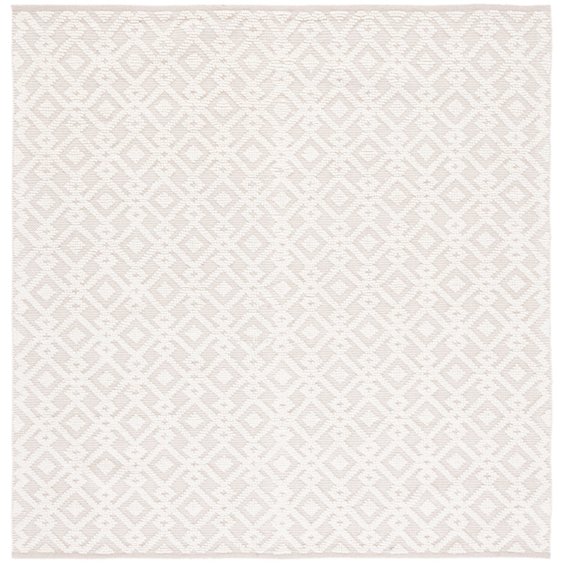 Vermont Hand Woven Wool/Cotton Geometric Rug in Ivory, Square 8'
