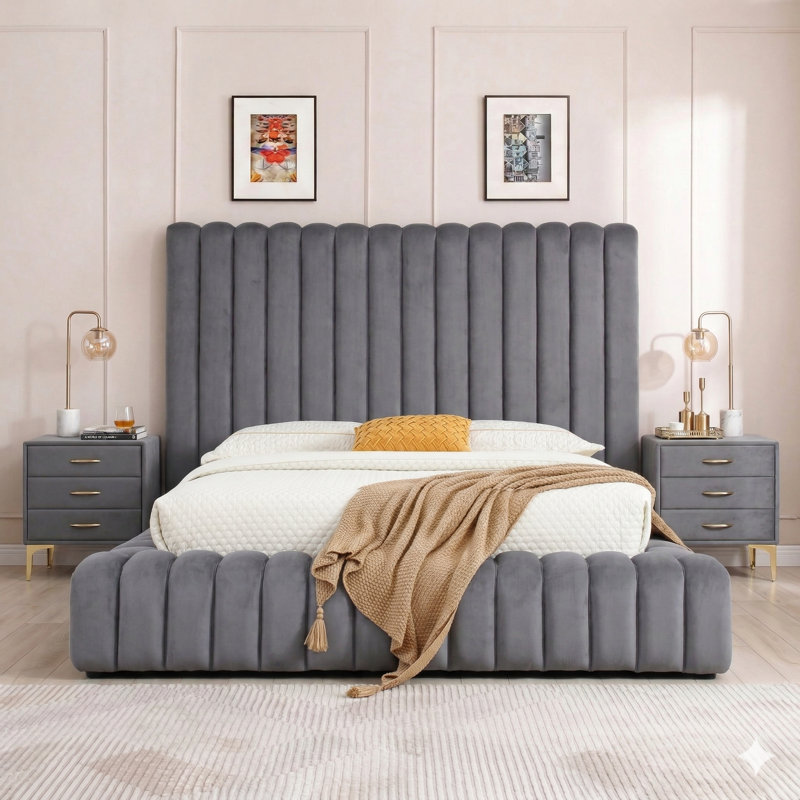 2 tables de chevet Avalon, Gris, Grand lit