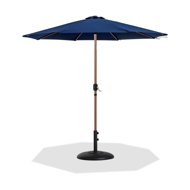 Parasol de patio en tissu / aluminium avec base Chavelle, Teck, Marine