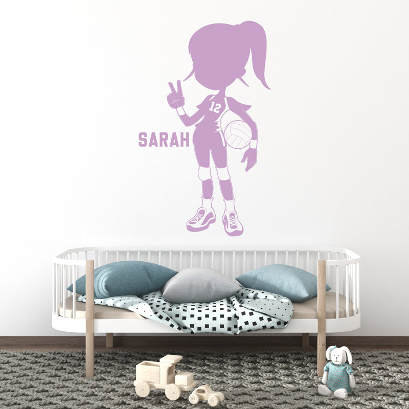 Custom Girls Volleyball Wall Decal – Personalized Kids Name Sports Wall Sticker, Girl Room Decor, Teen Bedroom Vinyl Wall Art Gift 696DLU