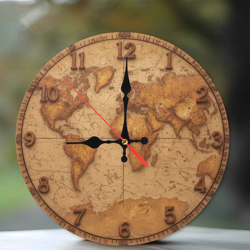 Horloge sur carte du monde