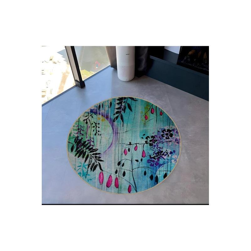 Tapis décoratif moderne multicolore à motif floral abstrait, Rond 2 pi 8 po