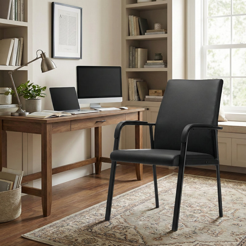 Fauteuil en similicuir avec base en métal, Noir