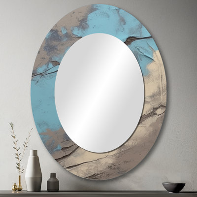 Miroir mural beige et bleu monde intérieur de marbre - Beige ovale