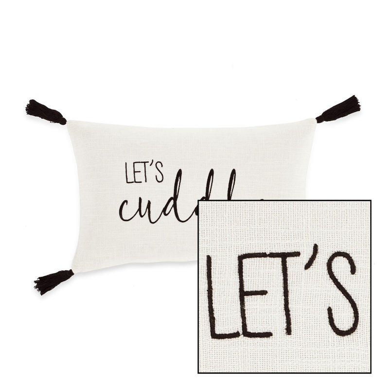 Let's Cuddle Embroidered Off-White Cotton Throw Pillow