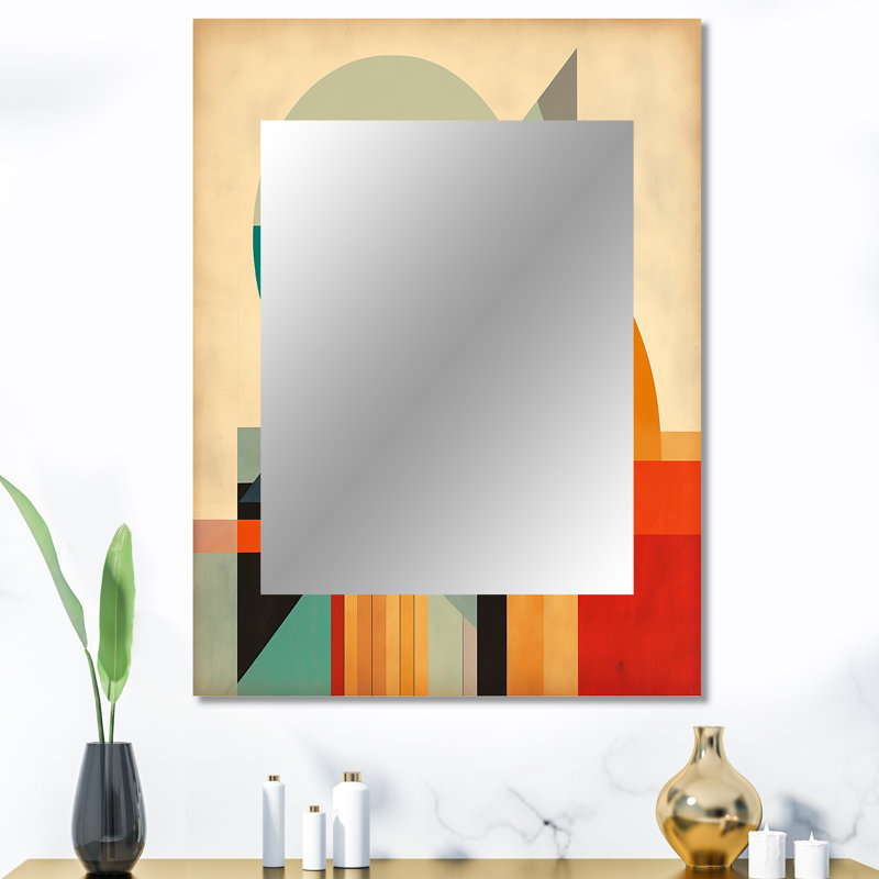 Full Moon Symphony Midcentury Abstract III - grand miroir moderne Mid-Century, miroir mural décoratif bleu, impression d'art en métal
