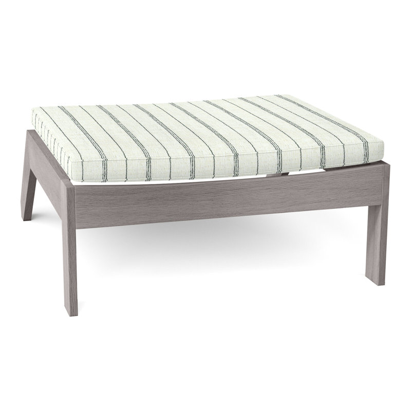 Ashland Outdoor Teak Ottoman with Cushion, Rollo Silver InsideOut® Linen, Welt, Oyster Teak