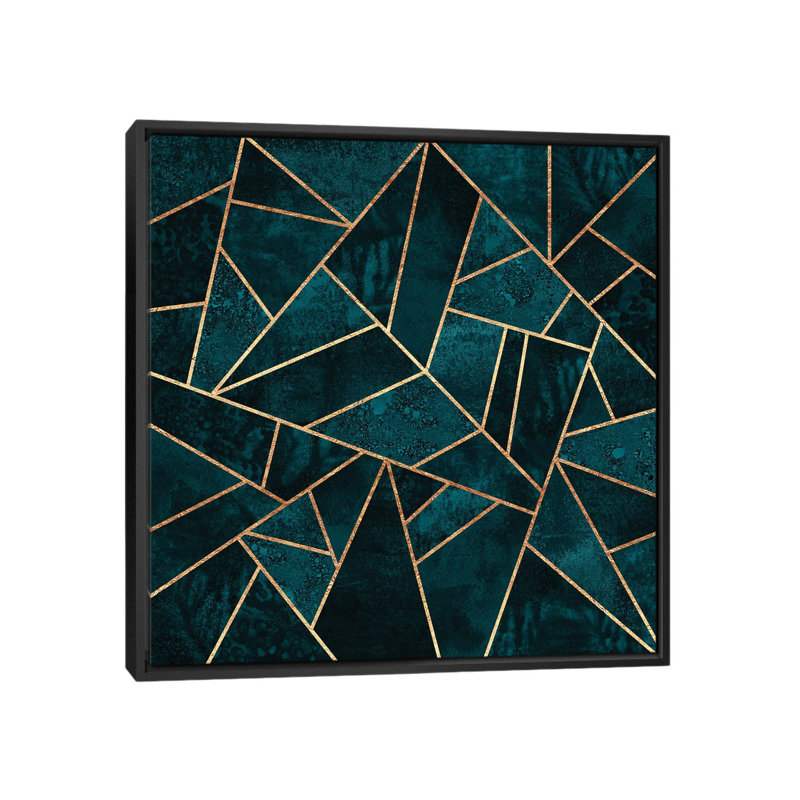 «Deep Teal Stone» par Elisabeth Fredriksson, impression sur toile tendue, H 26 po x l 26 po x P 1,5 po, Toile encadrée noire