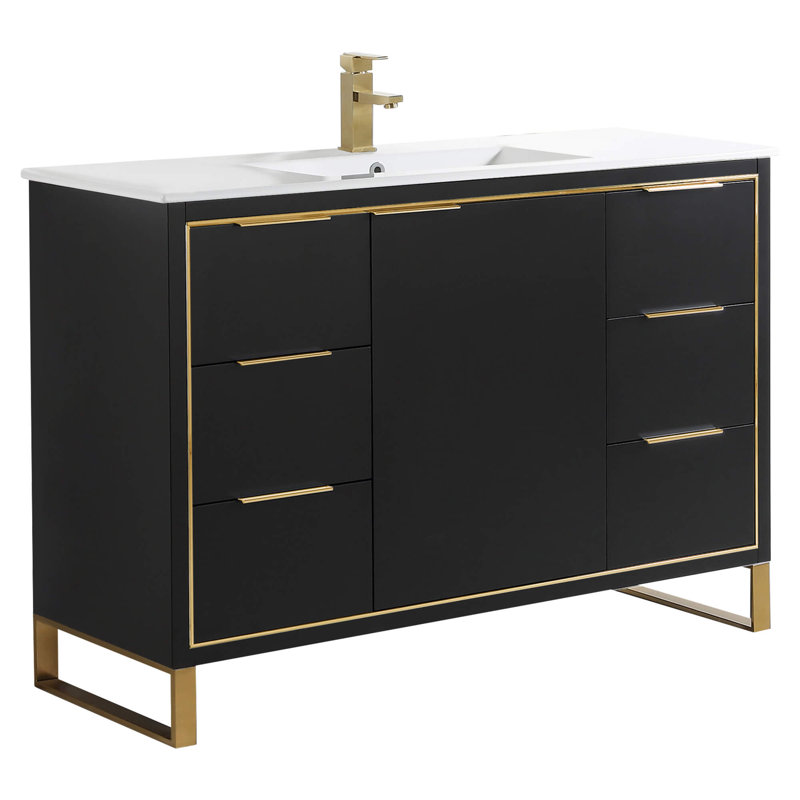 48" Single Bathroom Vanity Set, Matte Black, Satin Brass