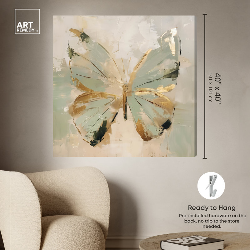 Sage Butterfly Colorful Wall Art by Art Remedy, 40" H x 40" W, Wrapped Canvas