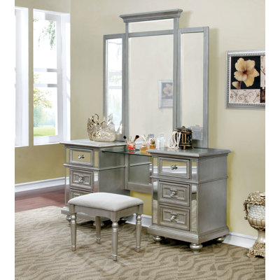 Meuble-lavabo en bois massif avec miroir Jaycee