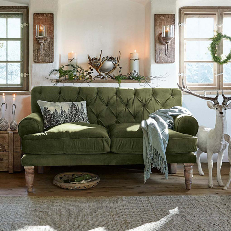 Pull Button Simple Modern Green Double Sofa