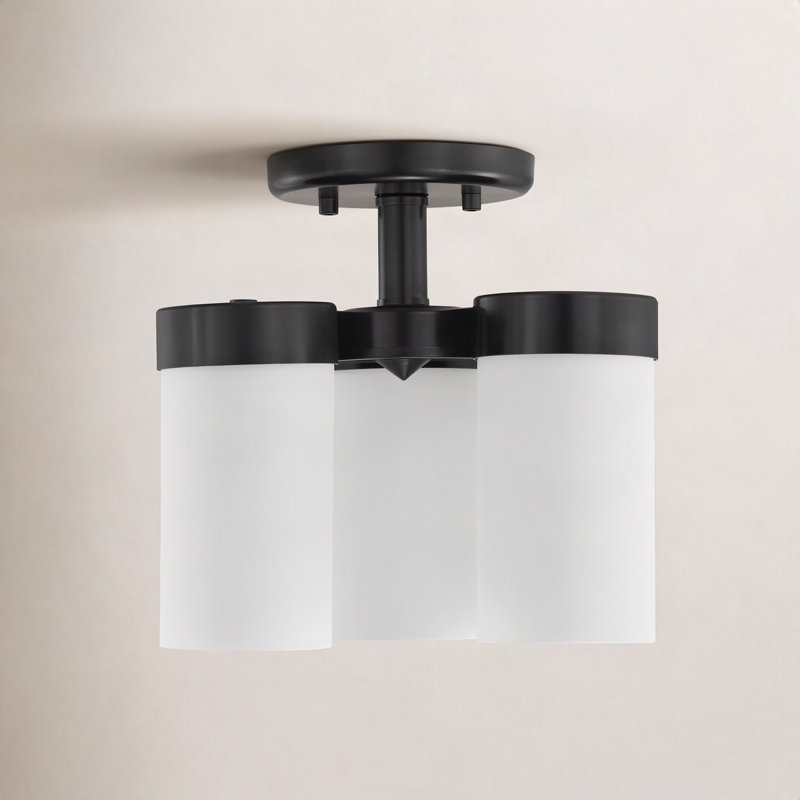 Preston Frosted Glass Semi Flush Mount, Black