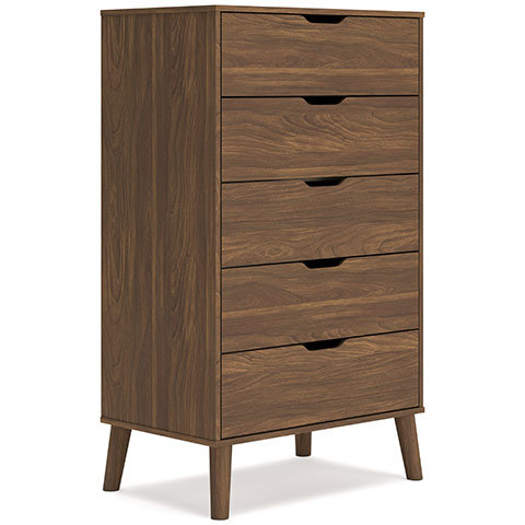 Auburn Brown 5-Drawer Mid-Century Modern Dresser