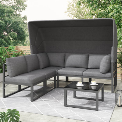 4-Piece Garden Furniture Set,Lounge Set With Canopy