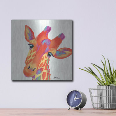 Bungalow rose «Cheery Giraffe» par Britt Hallowell, art mural en métal