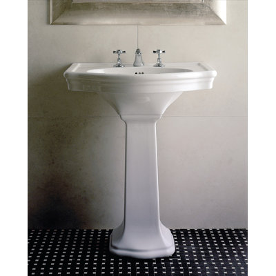 25.88" Tall White Ceramic Oval Pedestal Bathroom Sink with Overflow