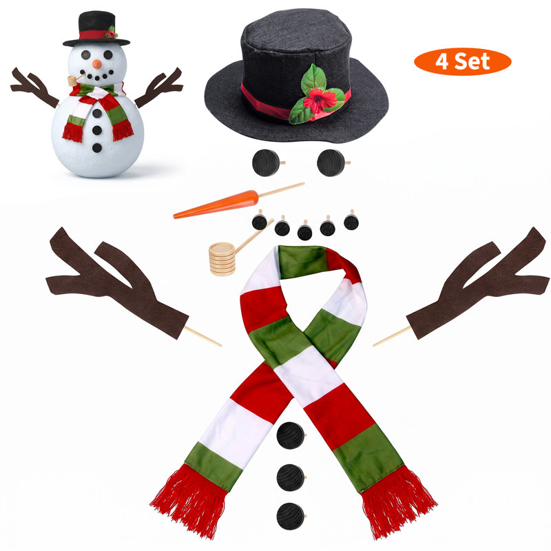 Ensemble de construction bonhomme de neige d'hiver avec chapeau et écharpe, Vert