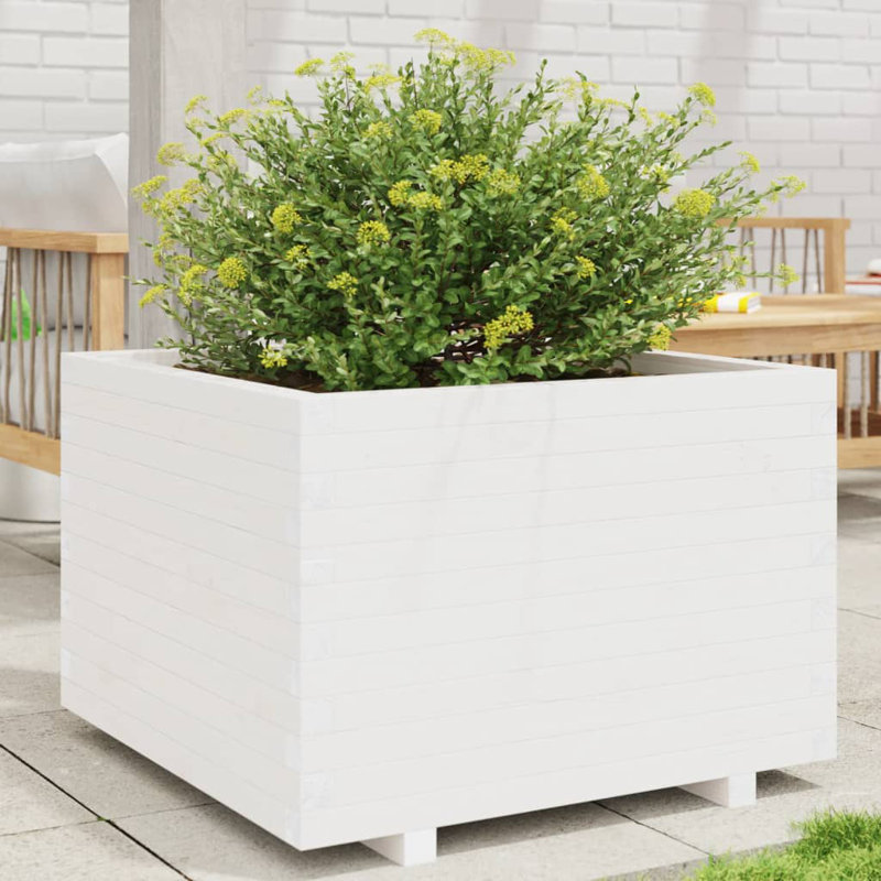 9 Wood Planter, White, 49.5cm H x 70cm W x 70cm D