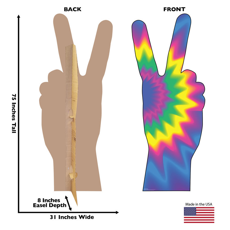 75'' Multicolor Cardboard Peace Fingers Standup Decor