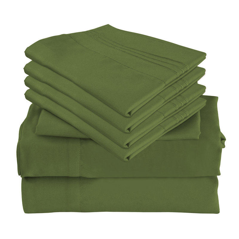 Premium Rayon From Bamboo 6 Pc Sheet Set With Deep Pockets, Cooling, Sage Green, Split King Sheet Set with 4 Pillowcases