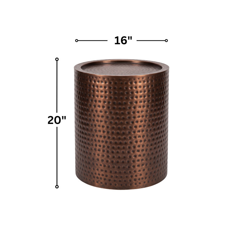 Table d'appoint ronde avec fini cuivre et design en fer martelé, Cuivre