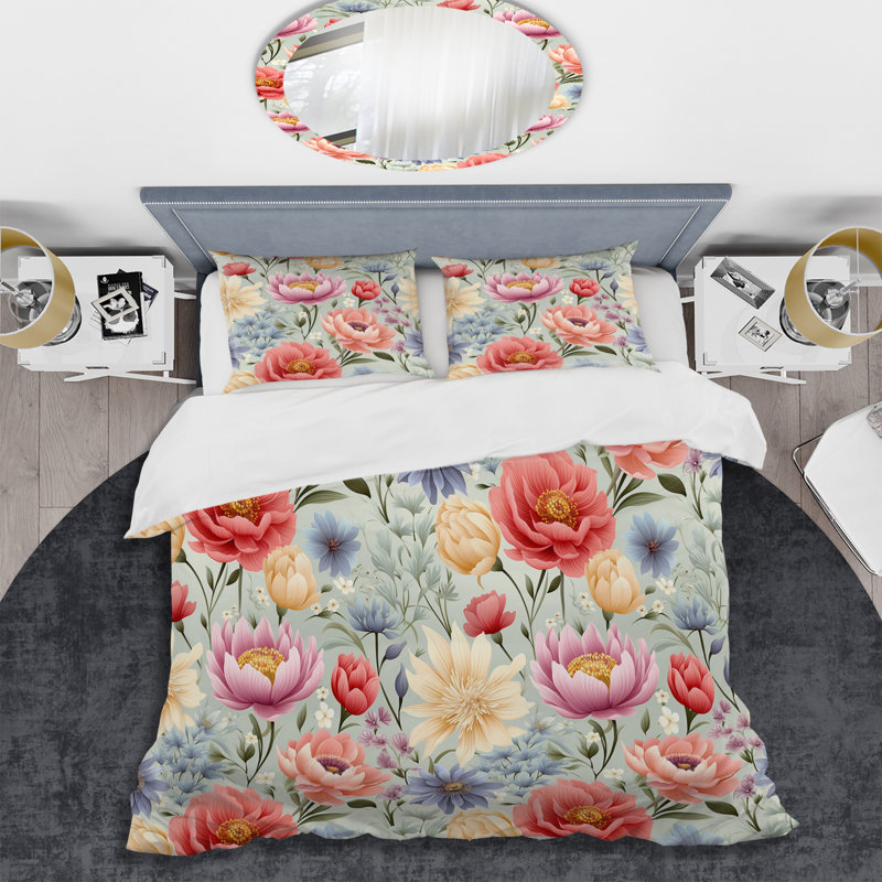 Pastel Garden Floral Happiness - Ensemble de housse de couette à motif floral