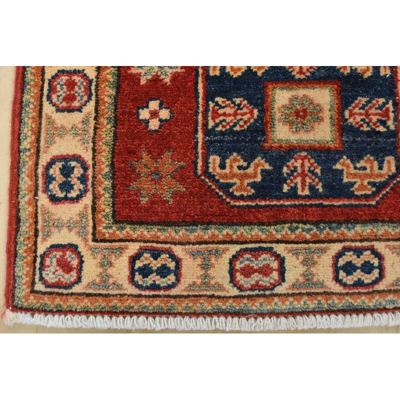Tapis rouge / noir en laine noué à la main de conception unique 4 pi x 6 pi 2 po