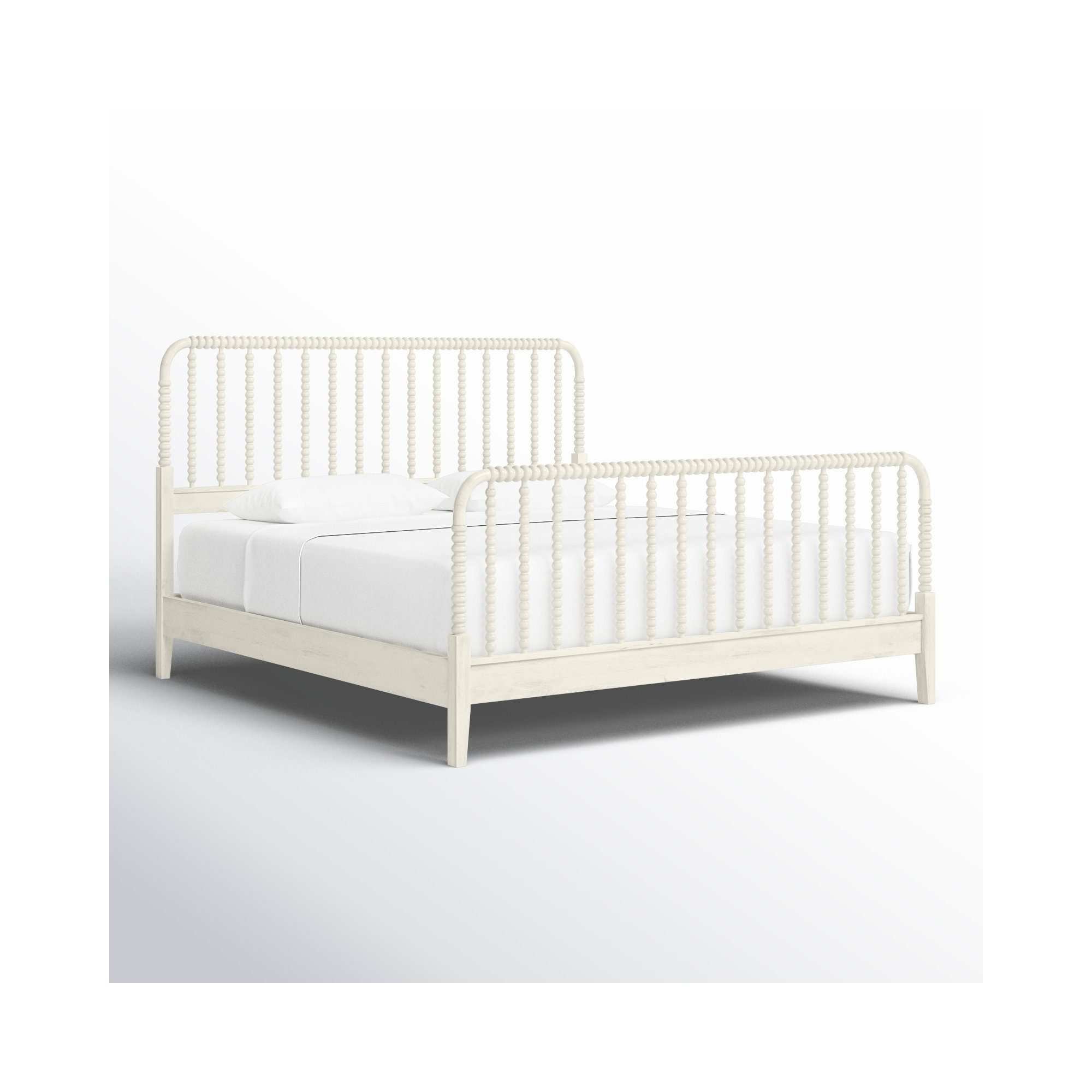 Louisa Solid Wood Spindle Bed, King, Antique Frost White