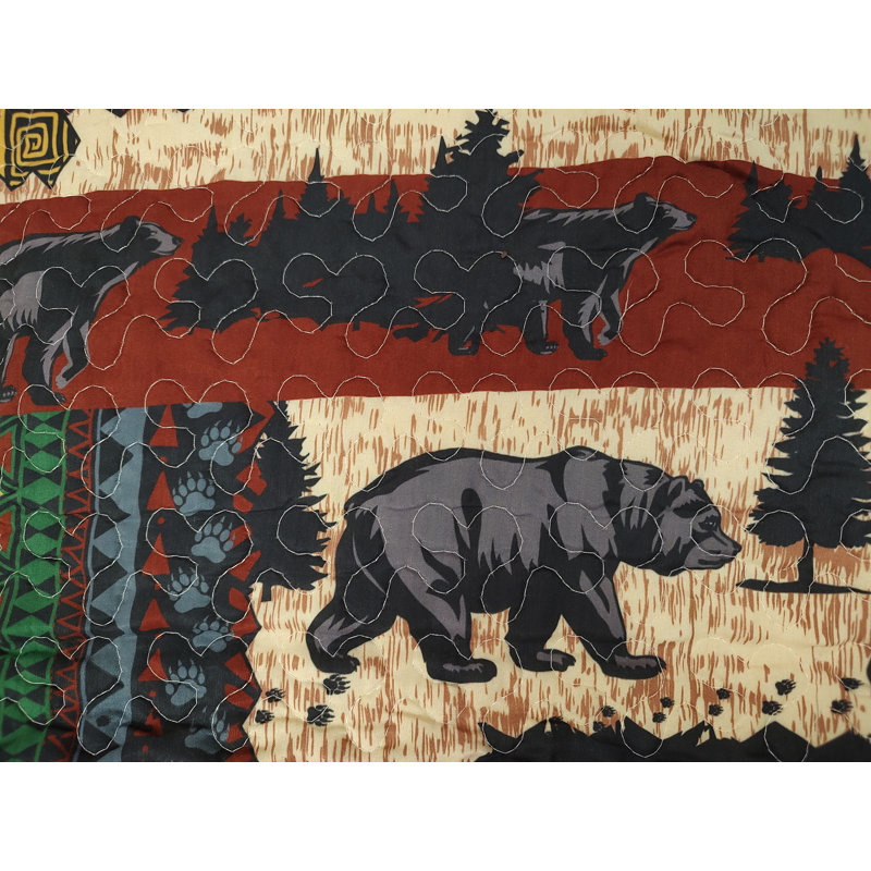 Bears Scarlet and Black Patchwork Boho Woodland Geometric Print Decorative Quilt Bedding Set, Queen Quilt + 2 Shams