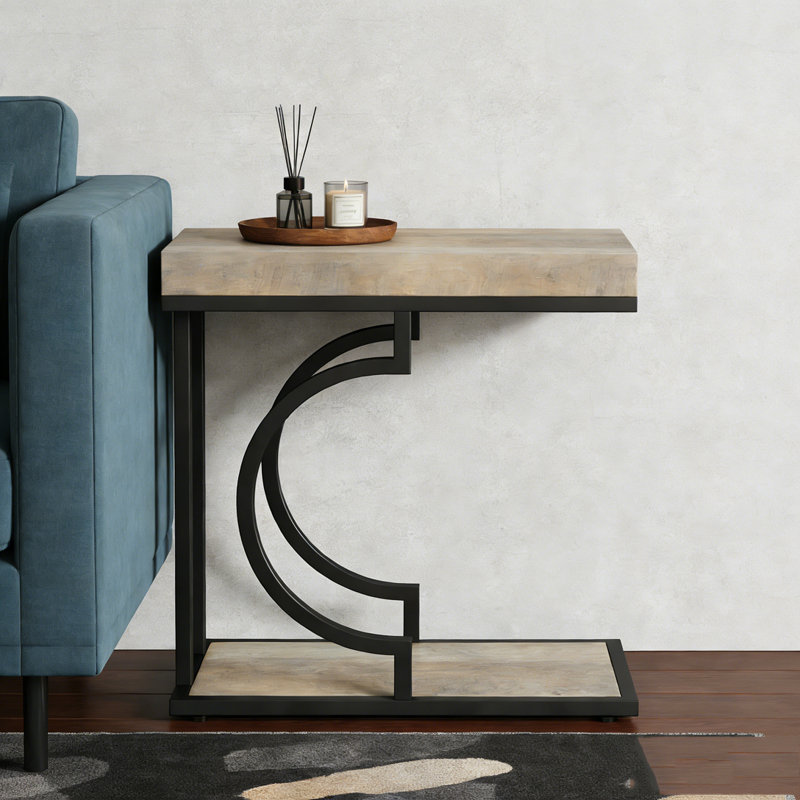 Table de bout moderne étroite C, Gris et noir