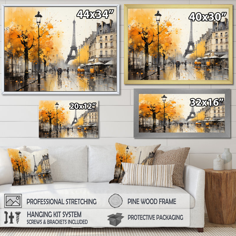 Jaune et gris, art de rue parisien - art mural Paris, H 12 po x l 20 po, Toile tendue
