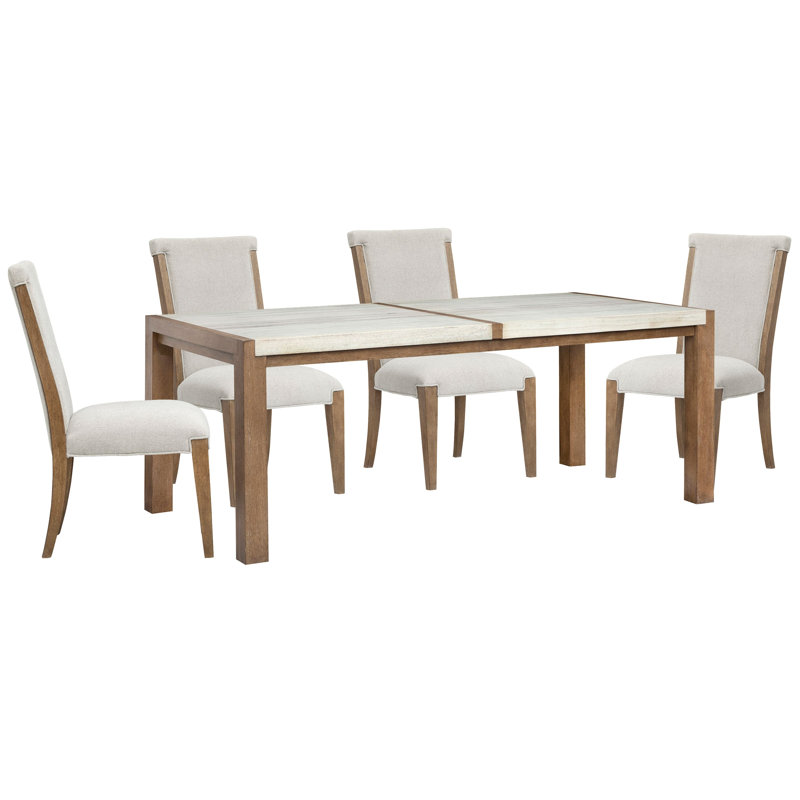 Table de salle à manger rectangulaire avec 4 chaises d'appoint rembourrées, 5 pièces: table, 4 chaises