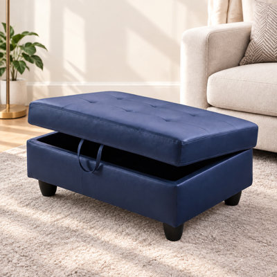 33.5'' Wide Faux Leather Storage Ottoman with Hidden Storage - Blue