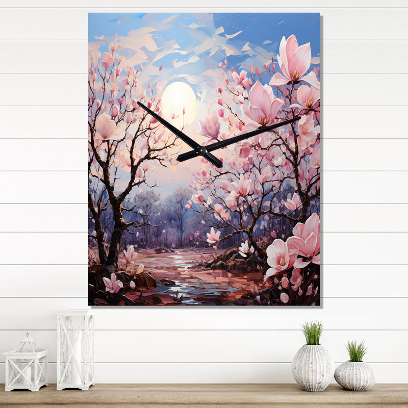 Horloge murale à pointillisme rose, H 28 po x l 12 po x P 1 po