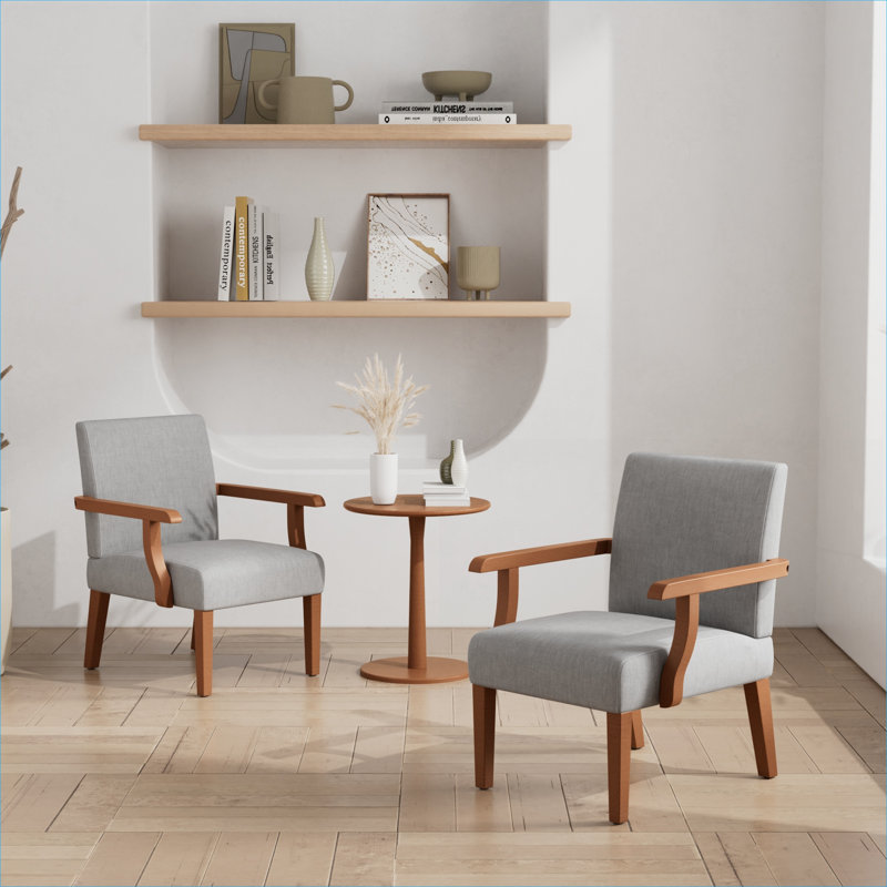Ensemble de 2 fauteuils d'appoint en tissu contemporains avec table ronde en bois gris ardoise