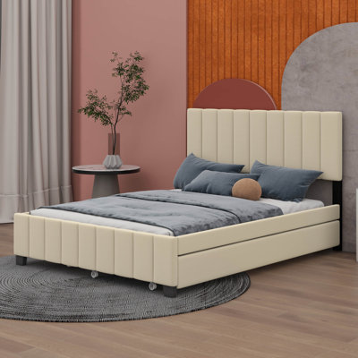 Jabian Queen Size Velvet Upholstered Platform Bed with 2 Drawers and 1 Twin XL Trundle -  Mercer41, D1205F327D184C9EBE0EE8E73E958B25