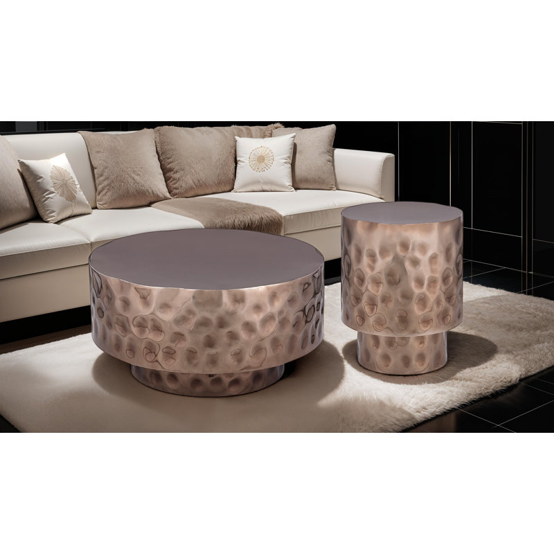 Ensemble de table martelée à la main Bedingfield (table basse et table de bout), Cuivre
