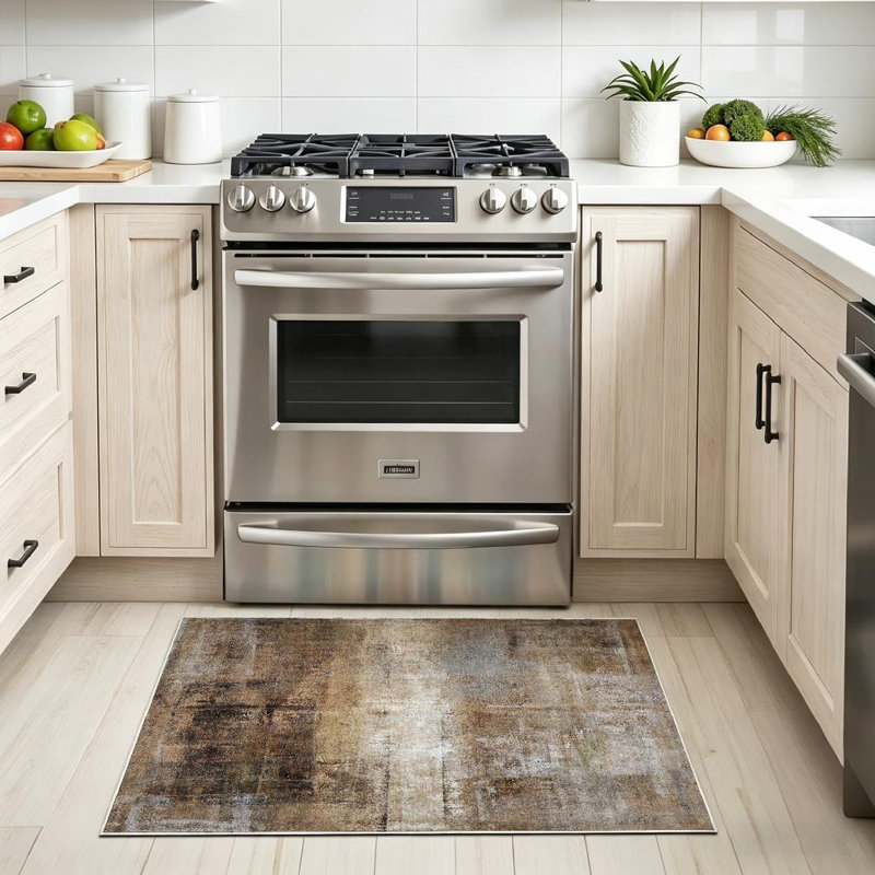 Tapis d'intérieur lavable à la machine brun et gris